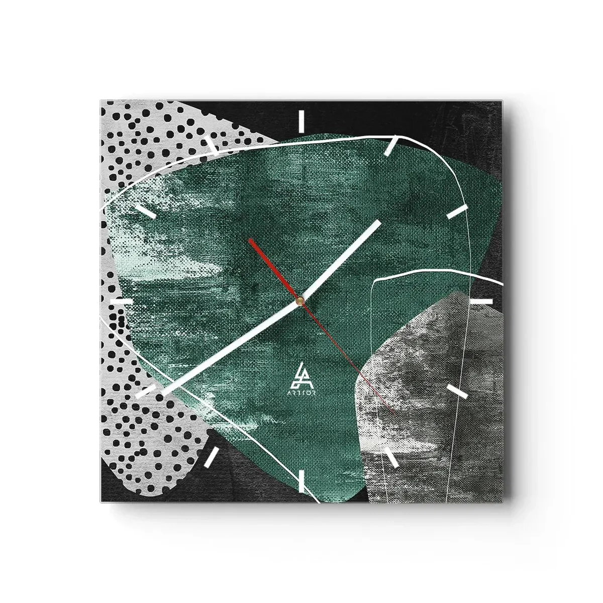 Wall clock - Clock on glass - Colourful Abstract with a Golden Petal - 30x30 cm
