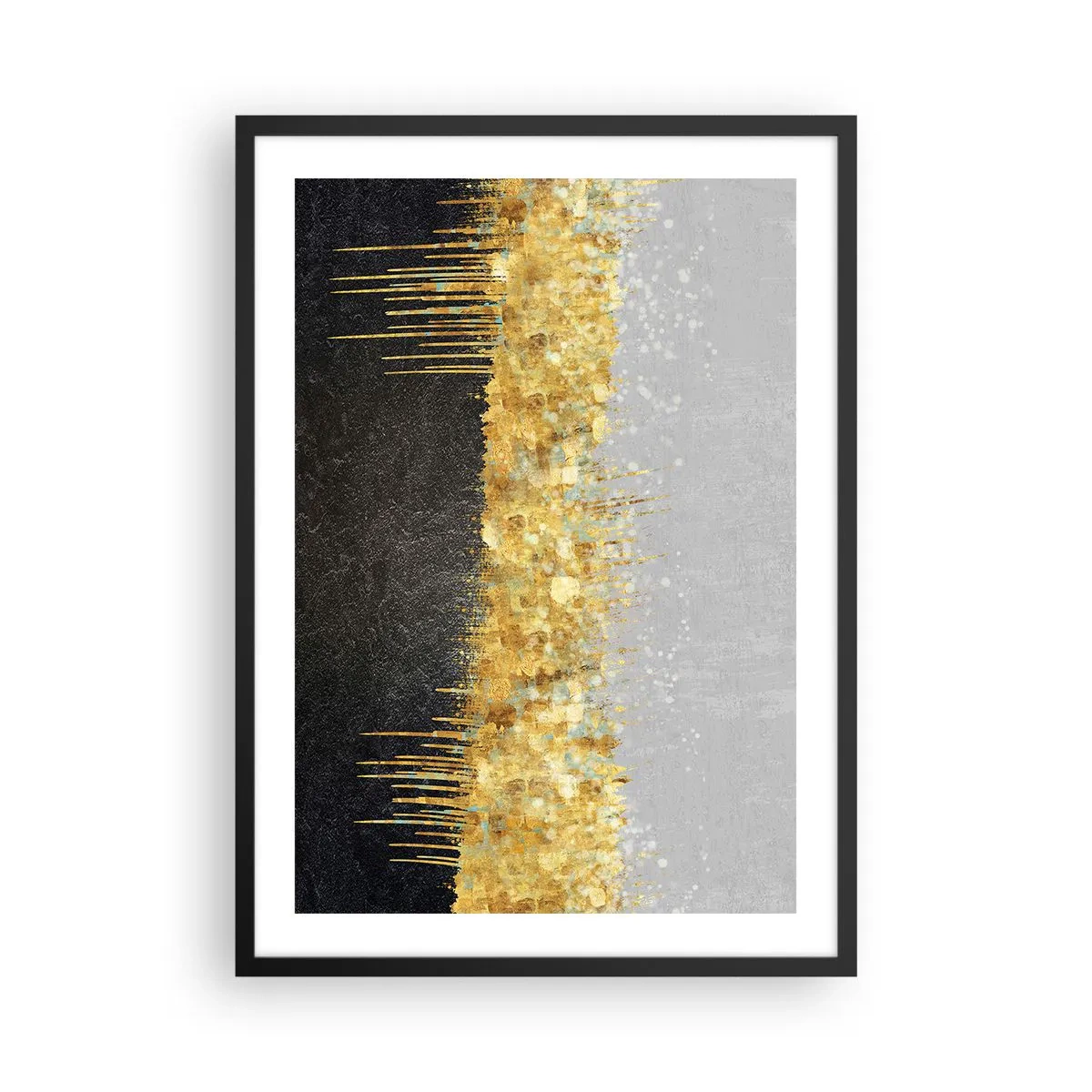 Poster in black frame - Abstract composition of gold, black and silver - 50x70cm - In and Up - Modern wall decoration for the living room and bedroom ARTTOR