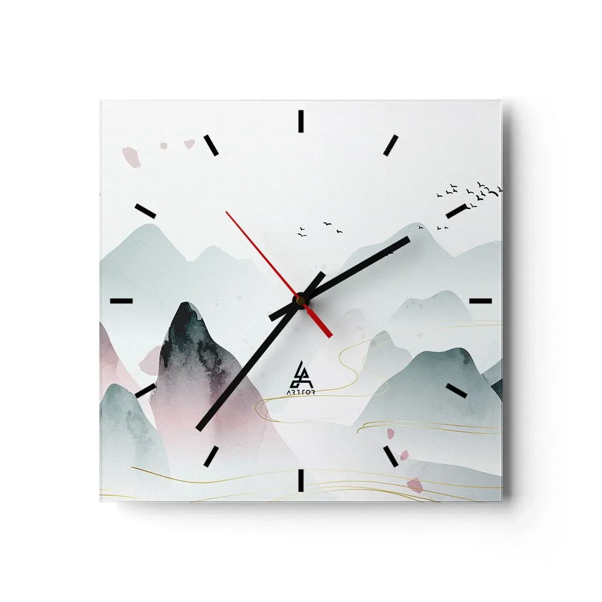 Wall clock - Clock on glass - Over the Peaks - 40x40 cm