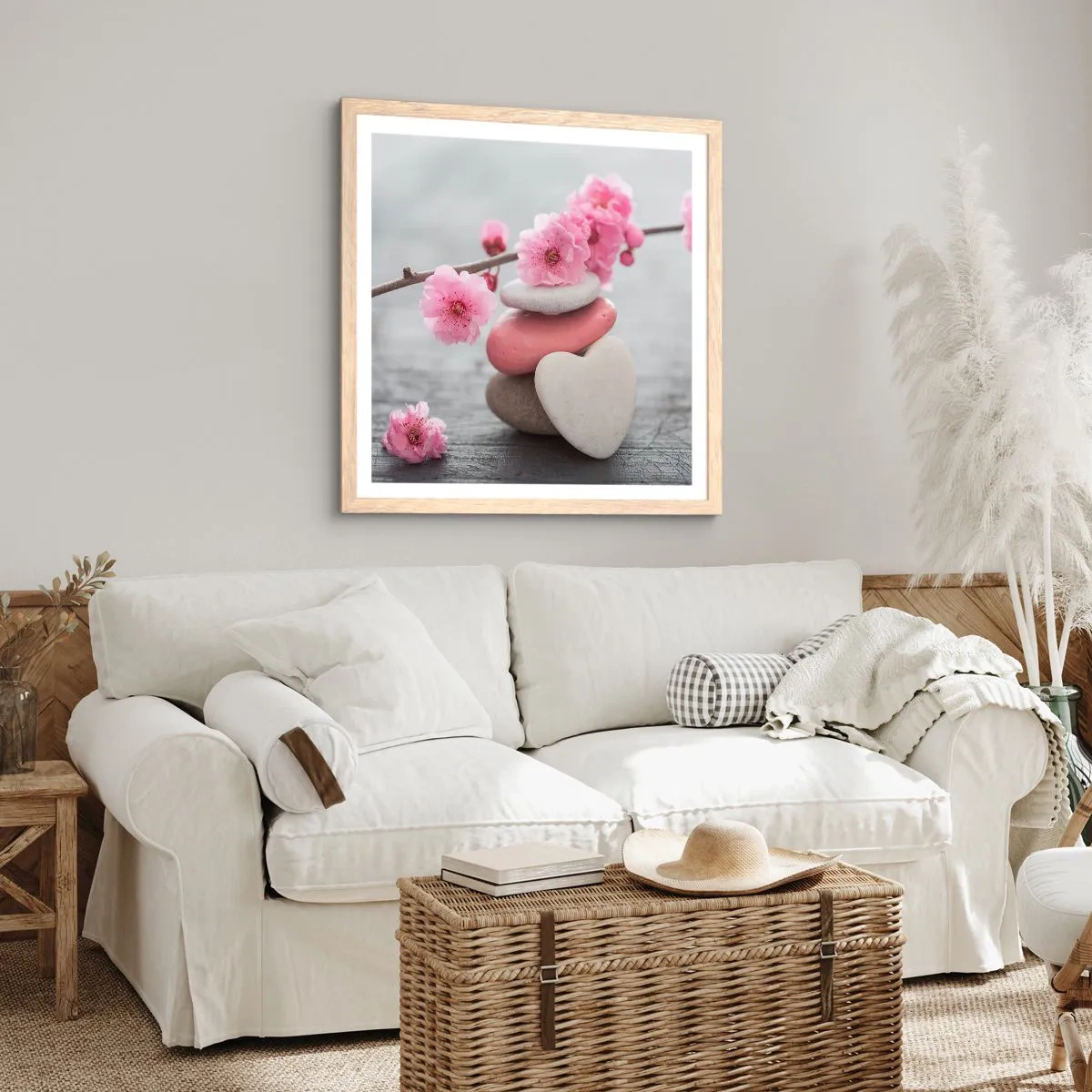 Poster in light oak frame - Bliss with Cherry Blossom - 50x50 cm