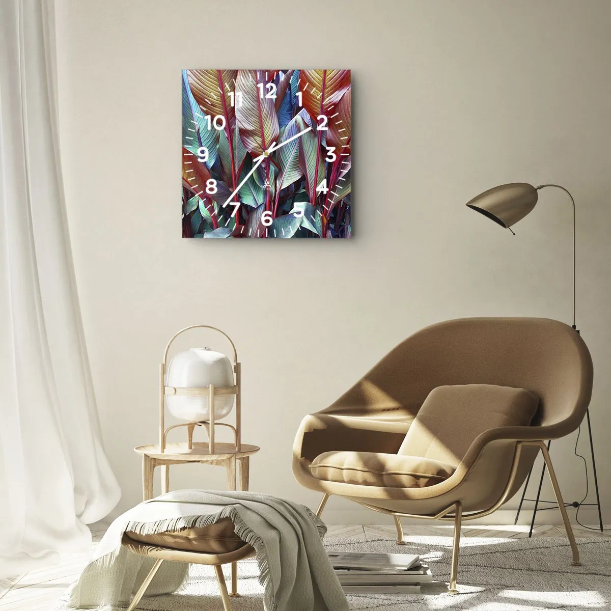 Wall clock - Clock on glass - Colourful Thicket - 40x40 cm