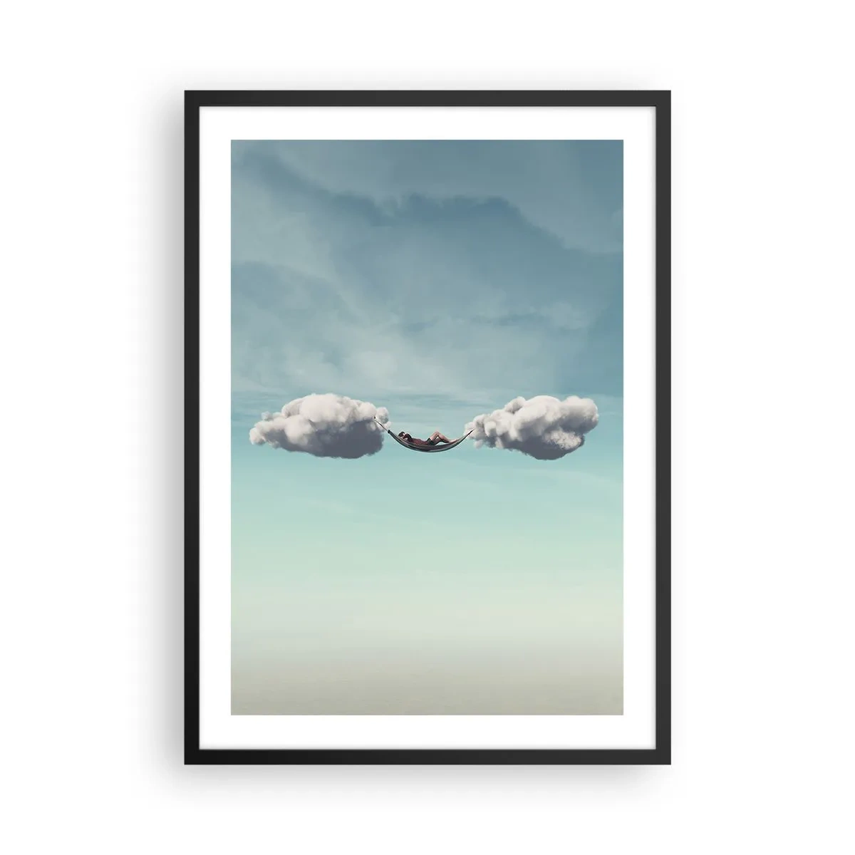 Poster in black frame - A hammock suspended between two clouds against the sky - 50x70cm - Blissful Moment - Modern wall decoration for the living room and bedroom ARTTOR