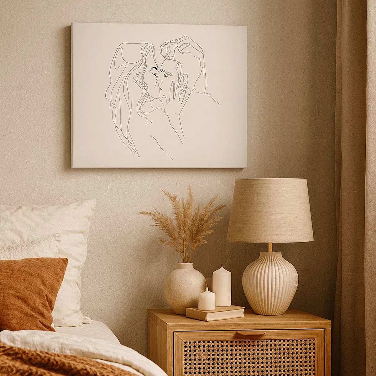 Canvas picture - A minimalist illustration of a couple in a loving embrace - 70x50cm - Tangled up by a Feeling - Modern wall decoration for the living room and bedroom ARTTOR