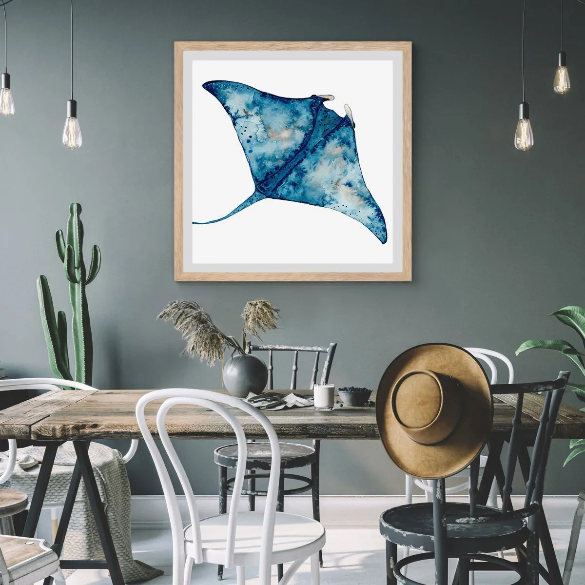 Poster in light oak frame - Life In Blue - 30x30 cm