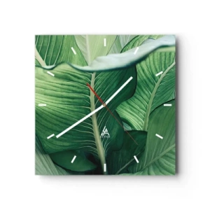 Wall clock - Clock on glass - Life in Intense Green Colour - 40x40 cm