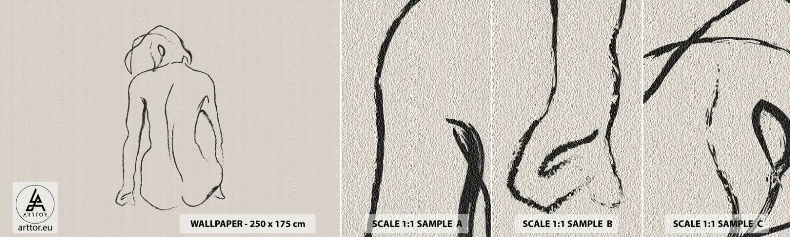 Photo Wallpaper Sample Standard Eco - Woman Nude - Act, Line, Drawing - 100x30 cm