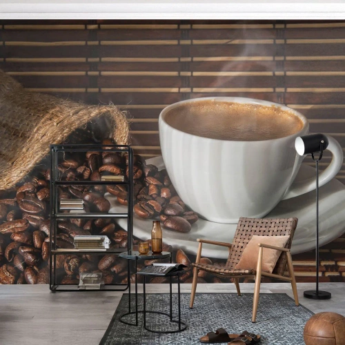 Photo Wallpaper Premium Sand - Blackness of Coal, Clarity of Diamond - Gastronomy, Coffee, Cup of coffee - 350x256 cm