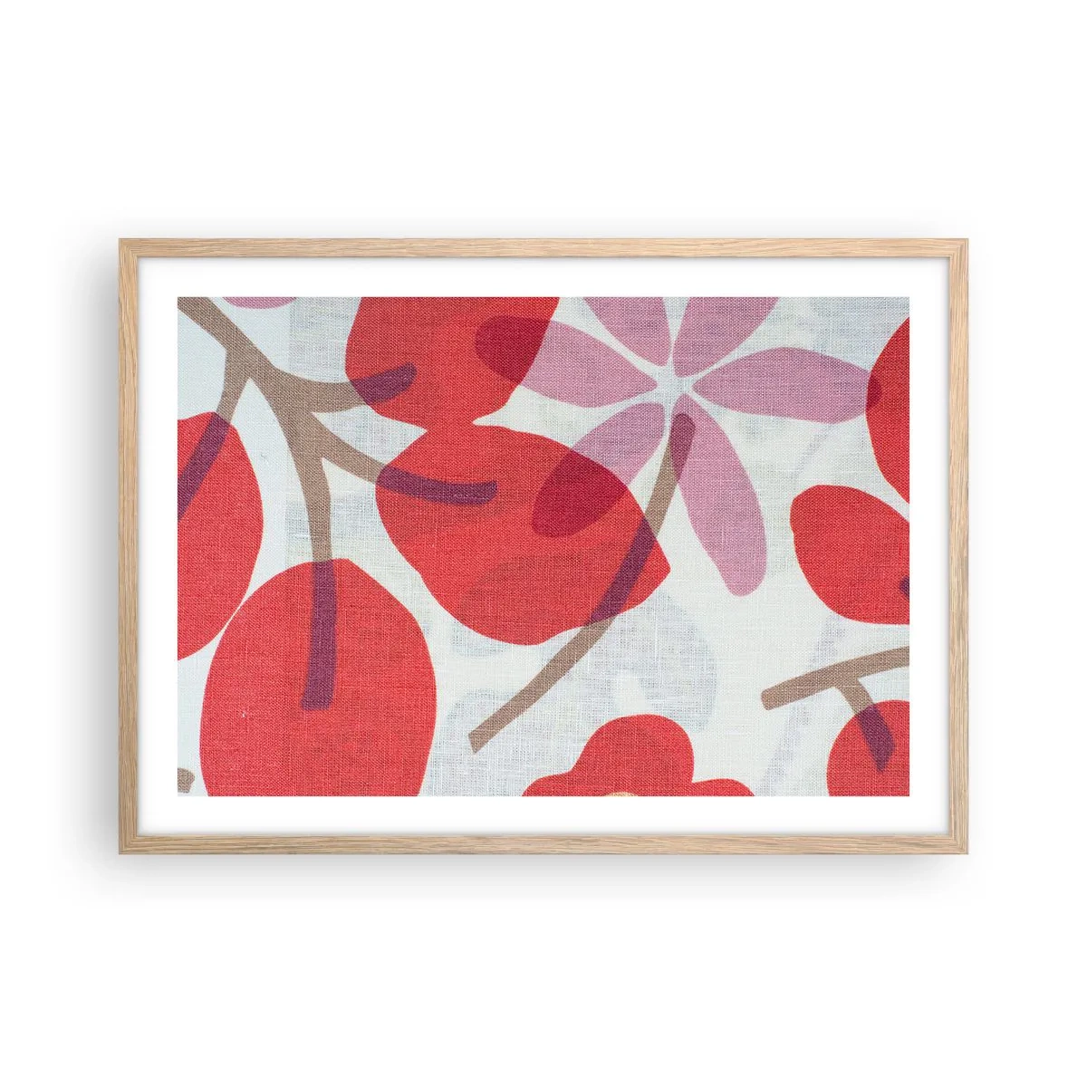 Poster in light oak frame - Flower Composition in Pink - 70x50 cm