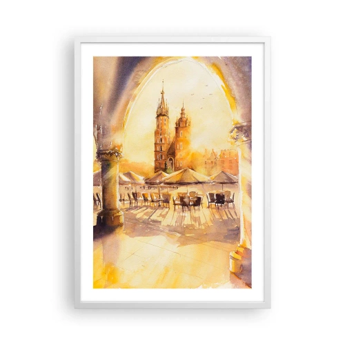 Poster in white frmae - Sunrise over a Crocow Market - 50x70 cm