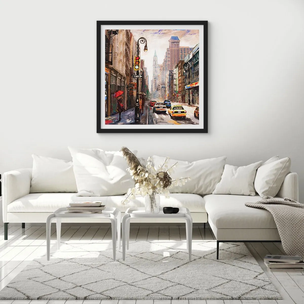 Poster in black frame - New York - Colourful in Rain - 60x60 cm