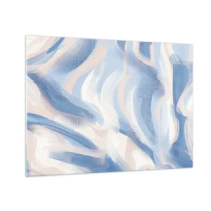 Glass picture - Abstract strokes in blue, white, and beige in a wavy form - 70x50cm - Blue Waves - Modern wall decoration for the living room and bedroom ARTTOR