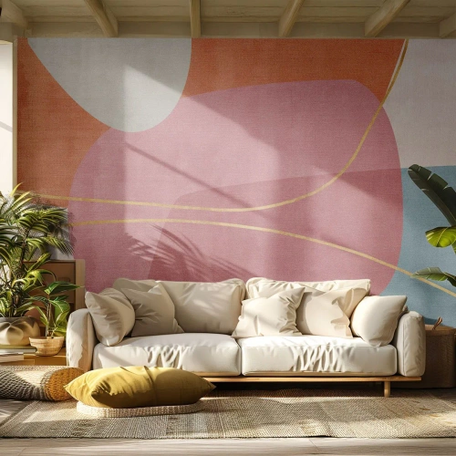 Photo Wallpaper Premium Canvas - Pastel Composition with a Golden Note - Abstraction, Minimalism, Shapes - 250x175 cm