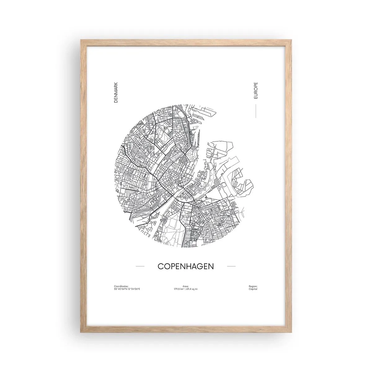 Poster in light oak frame - Anatomy of Copenhagen - 50x70 cm
