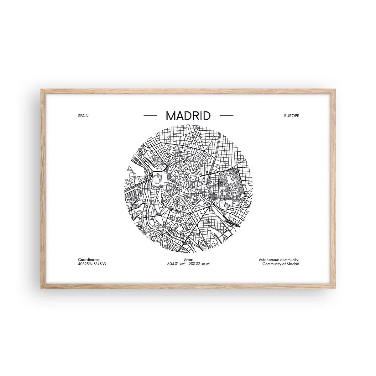 Poster in light oak frame - Anatomy of Madrid - 91x61 cm