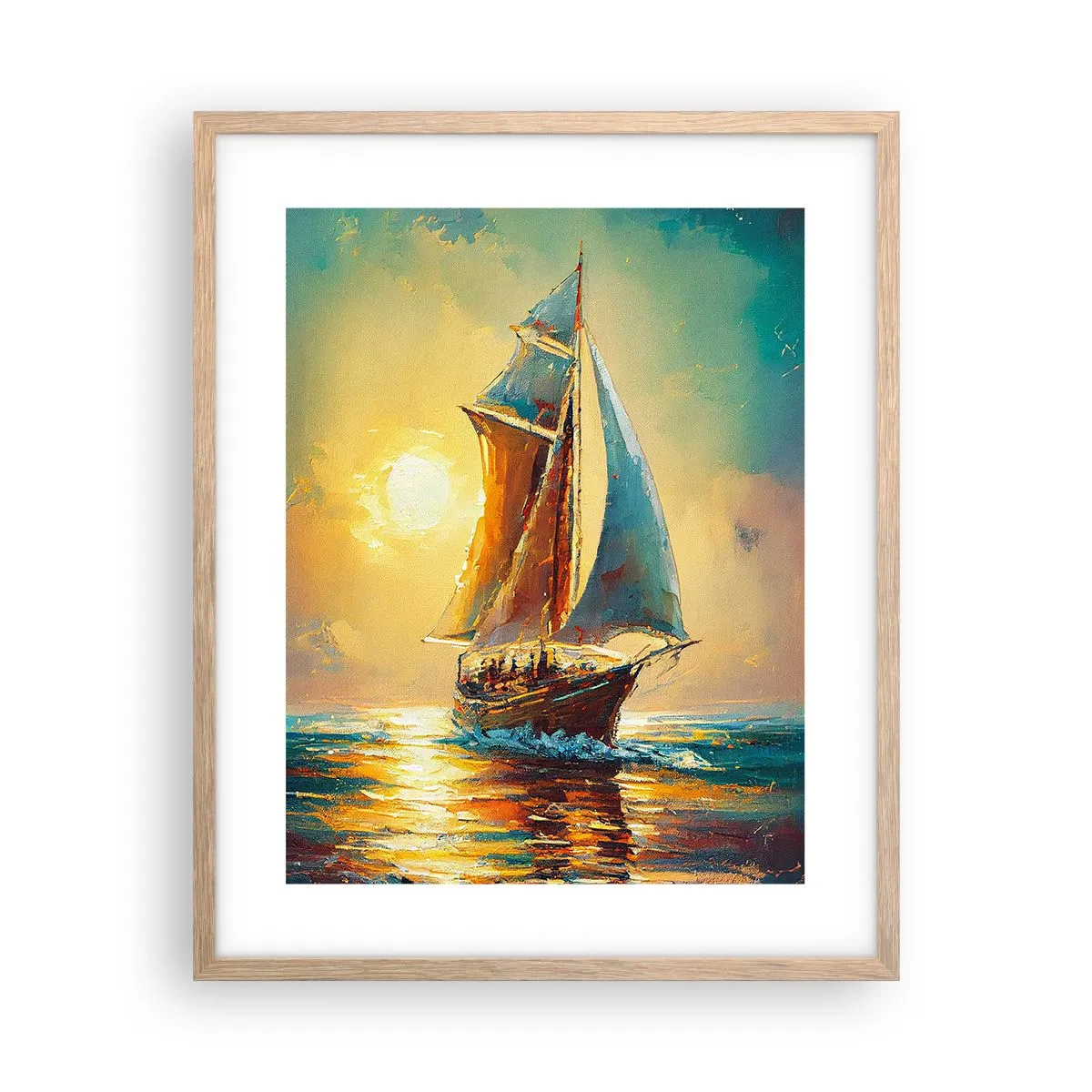 Poster in light oak frame - Under Full Sails - 40x50 cm