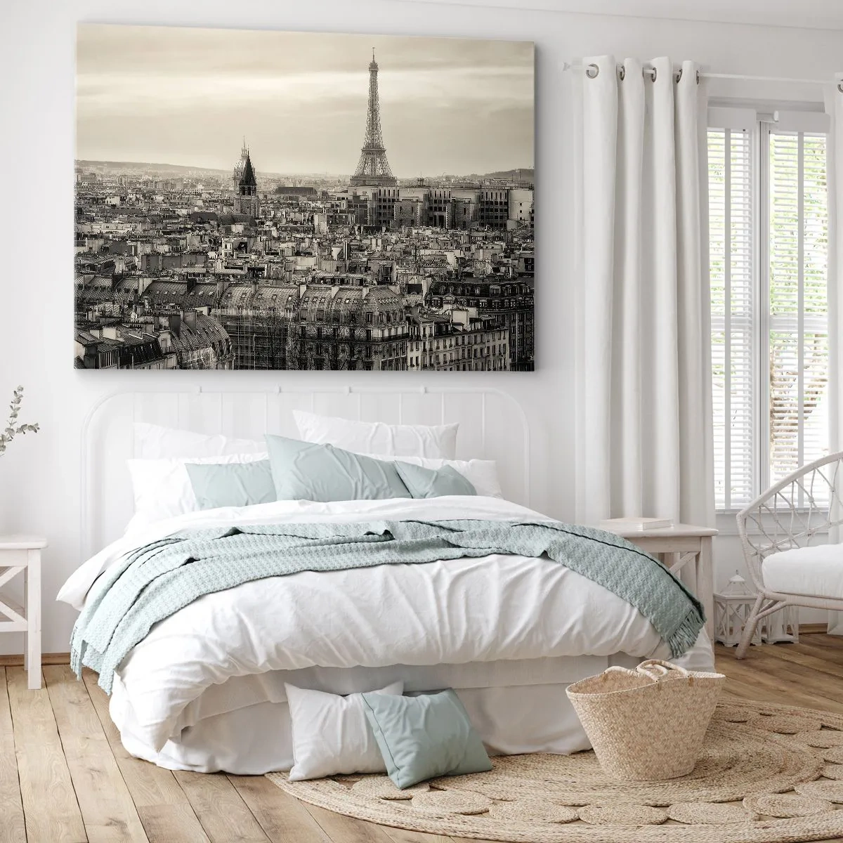 Canvas picture - Panorama of Paris with the Eiffel Tower in sepia tones - 70x50cm - Over the Roofs of Paris - Modern wall decoration for the living room and bedroom ARTTOR