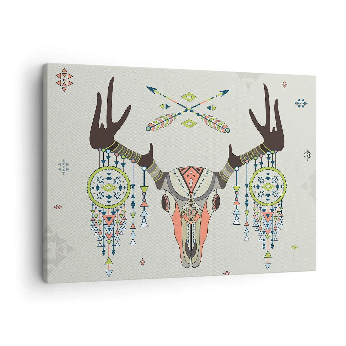 Canvas picture - Boho decoration with deer skull and dream catchers - 70x50cm - Trophy of an Indian Hunter - Modern wall decoration for the living room and bedroom ARTTOR