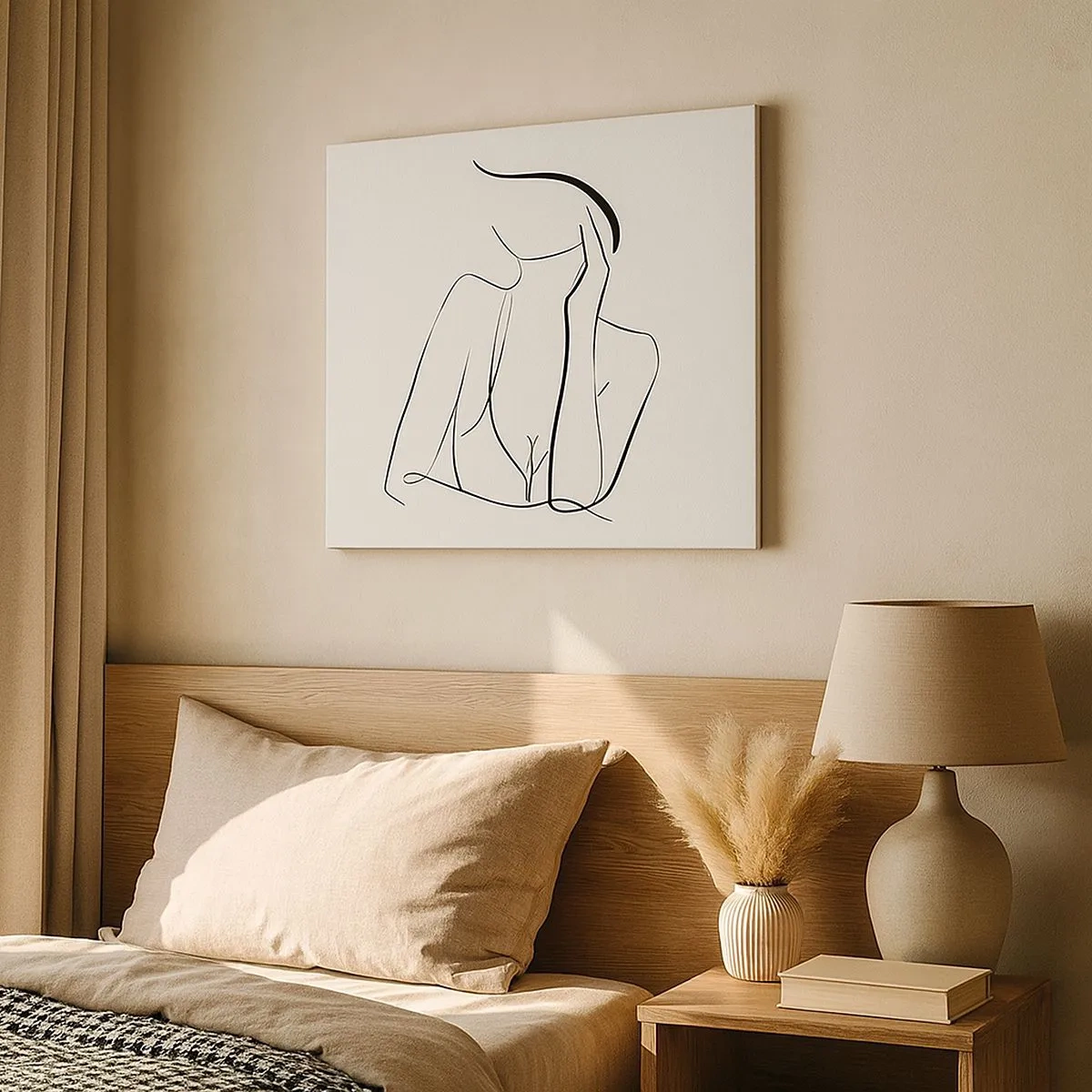 Canvas picture - A delicate sketch of a female silhouette in a minimalist style - 70x50cm - On Waves of Dreams - Modern wall decoration for the living room and bedroom ARTTOR