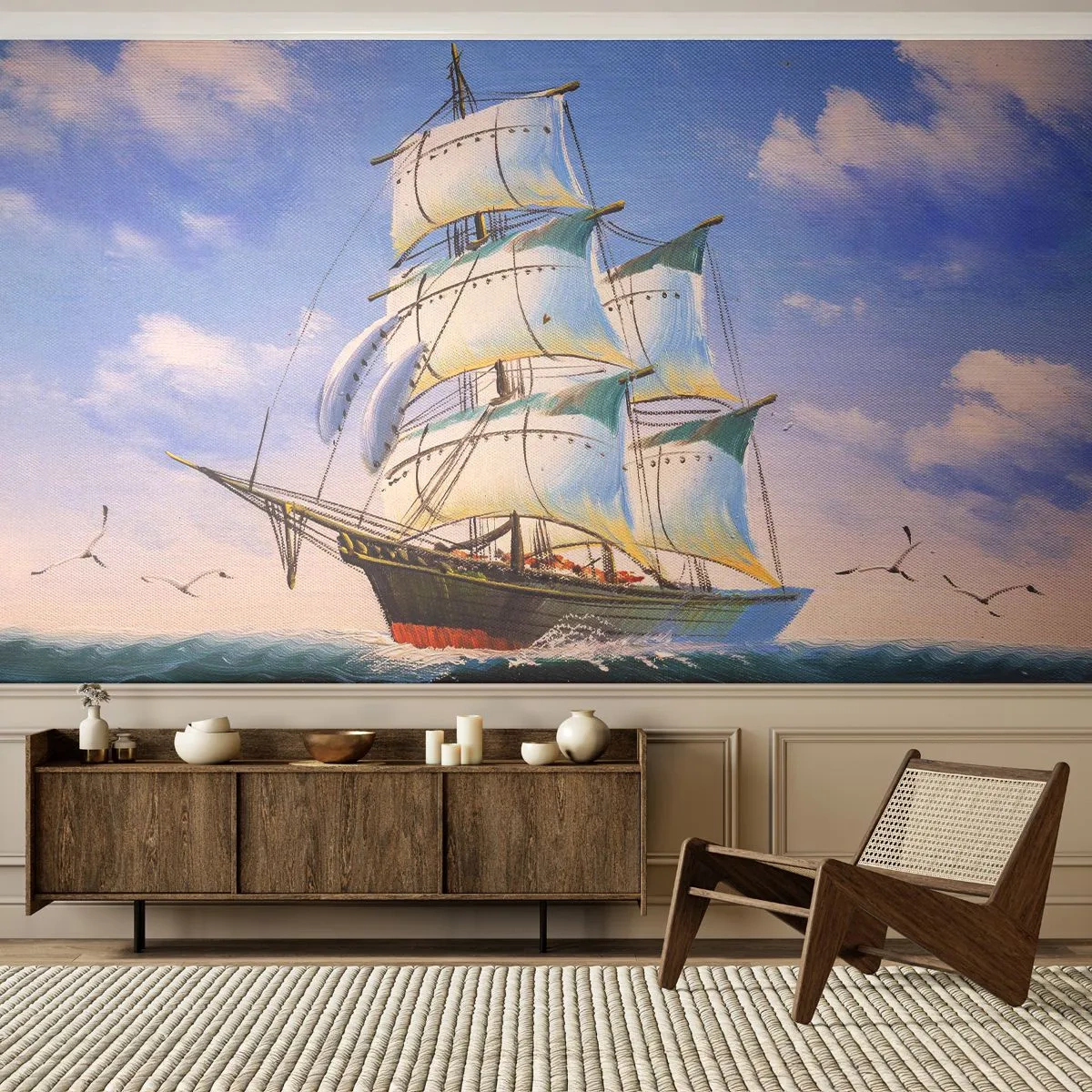 Photo Wallpaper Premium Sand - Proudly with Wind - Nautical, Sailing ship, Ocean - 400x280 cm