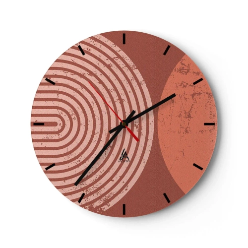 Wall clock - Clock on glass - Geometry of circles in shades of terracotta and pink - 30x30cm - Close Relationship - Modern wall decoration for the living room, kitchen, and bedroom ARTTOR