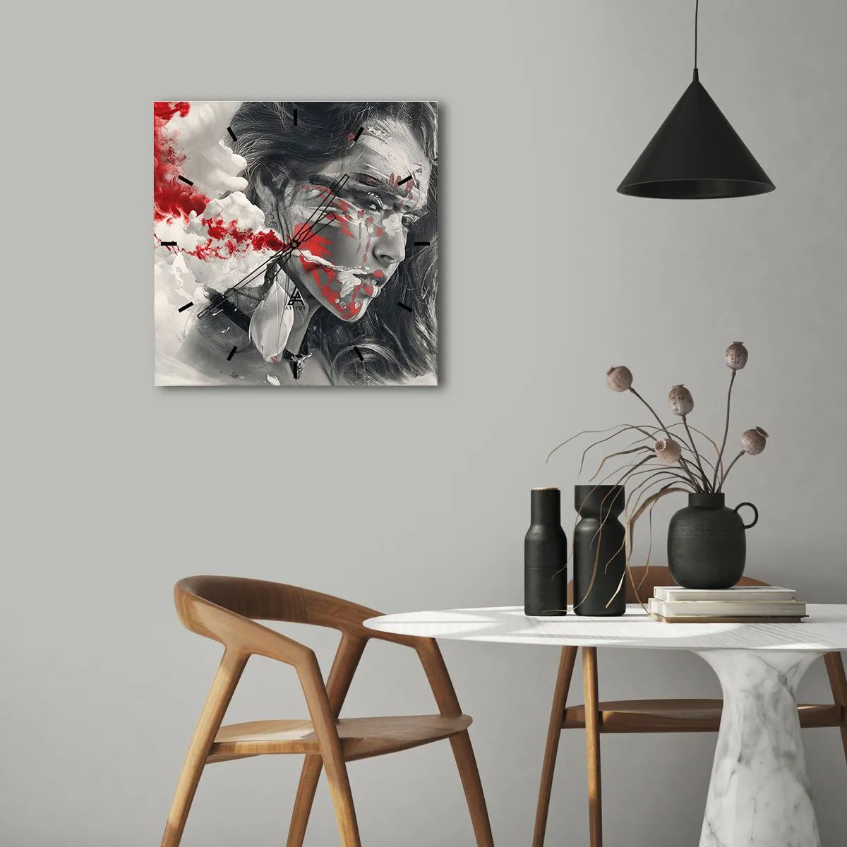 Wall clock - Clock on glass - Smoke of Absurdity - 30x30 cm