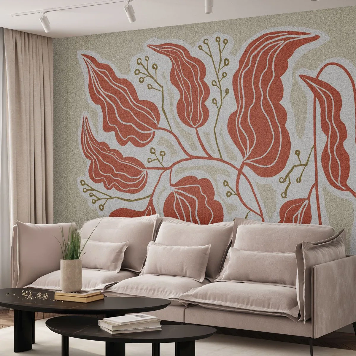 Photo Wallpaper Premium Canvas - Folk and Coral - Boho, Botanical, Flowers - 350x256 cm