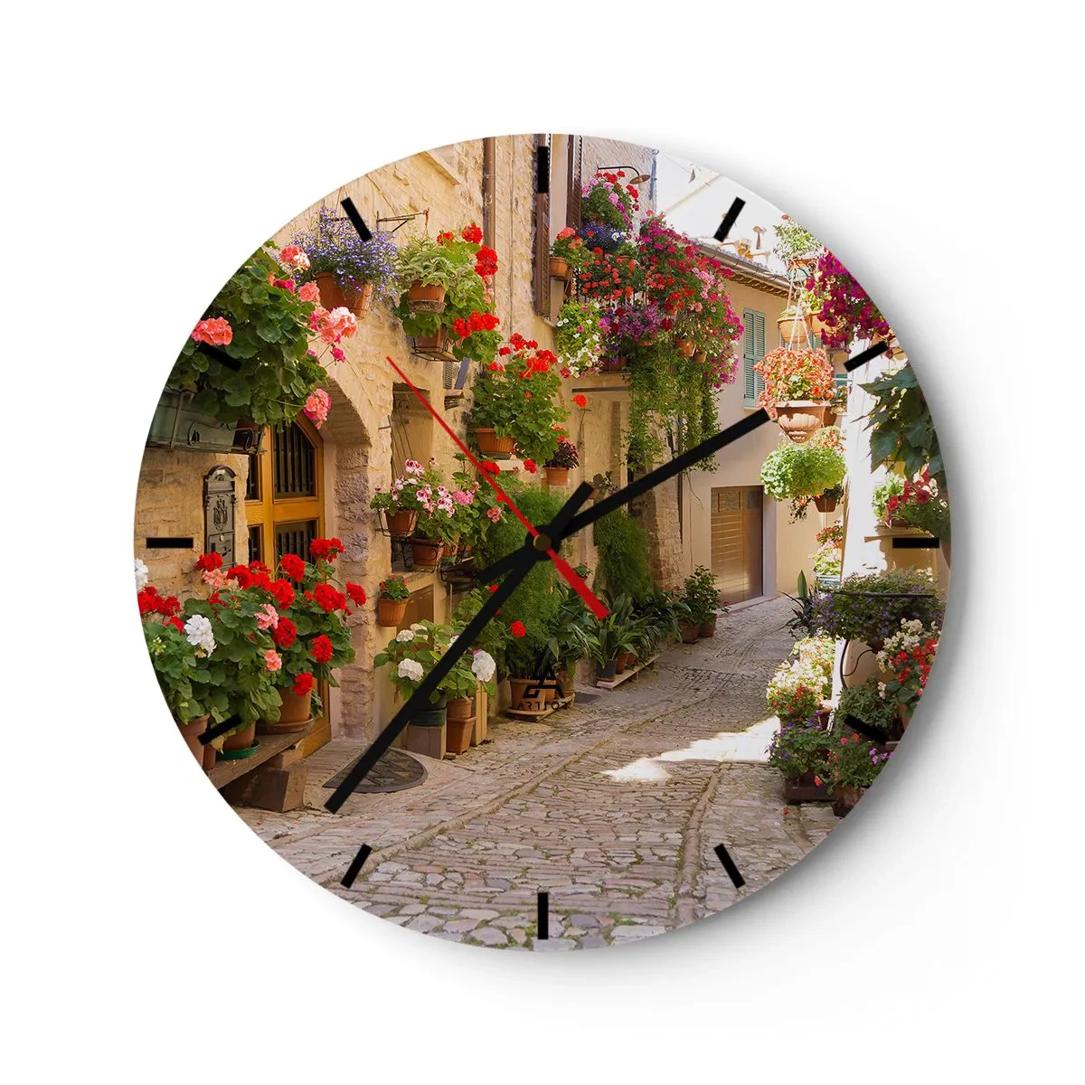 Wall clock - Clock on glass - Flood of Flowers - 40x40 cm