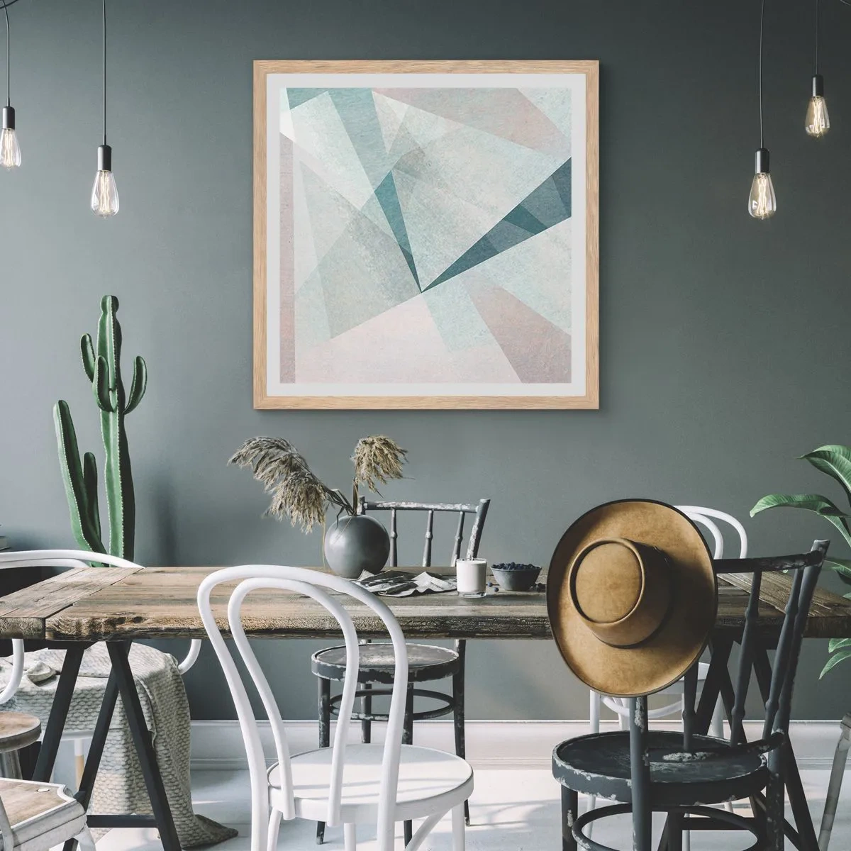 Poster in light oak frame - Calmly but Dynamically - 40x40 cm