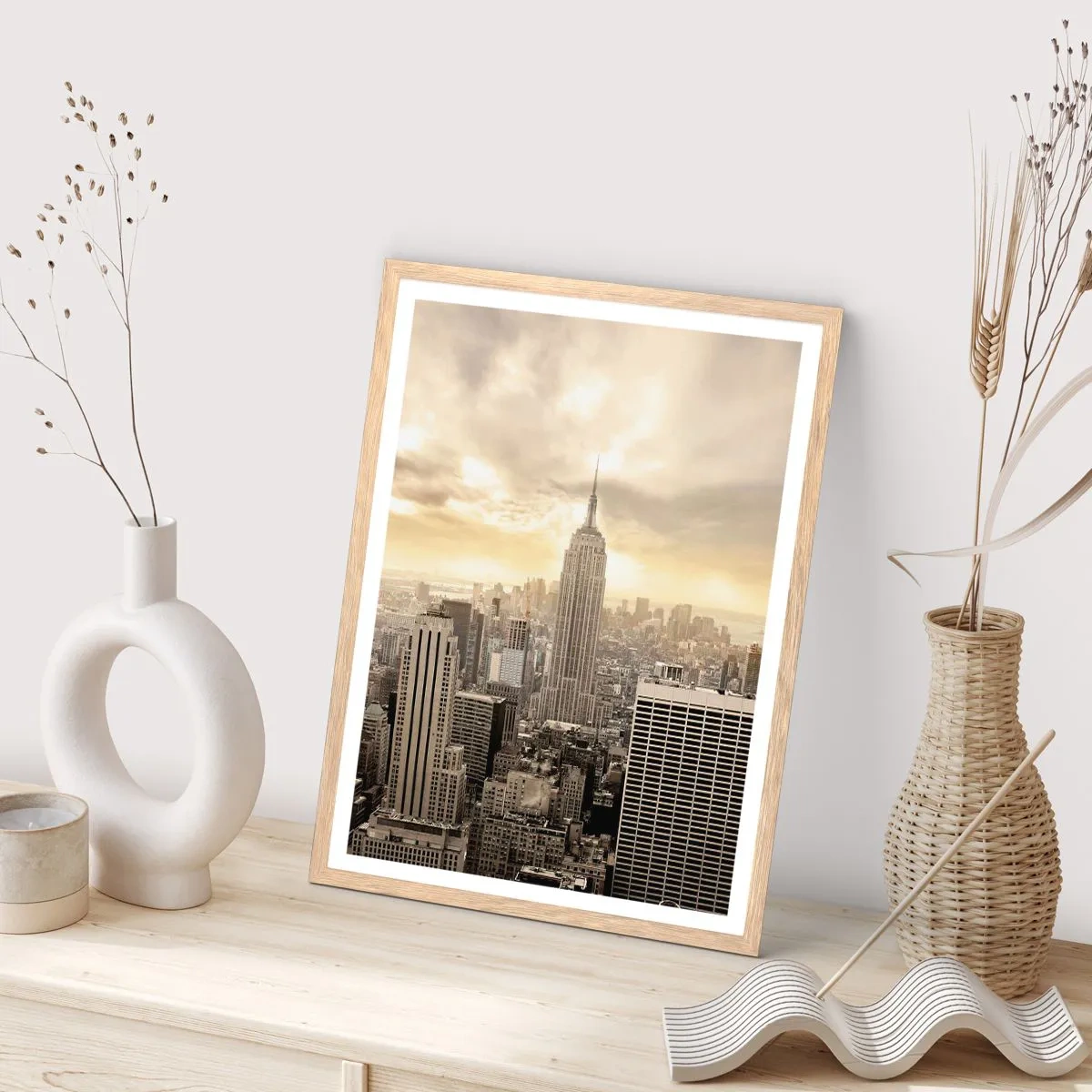Poster in light oak frame - New York Woven in Grey - 61x91 cm