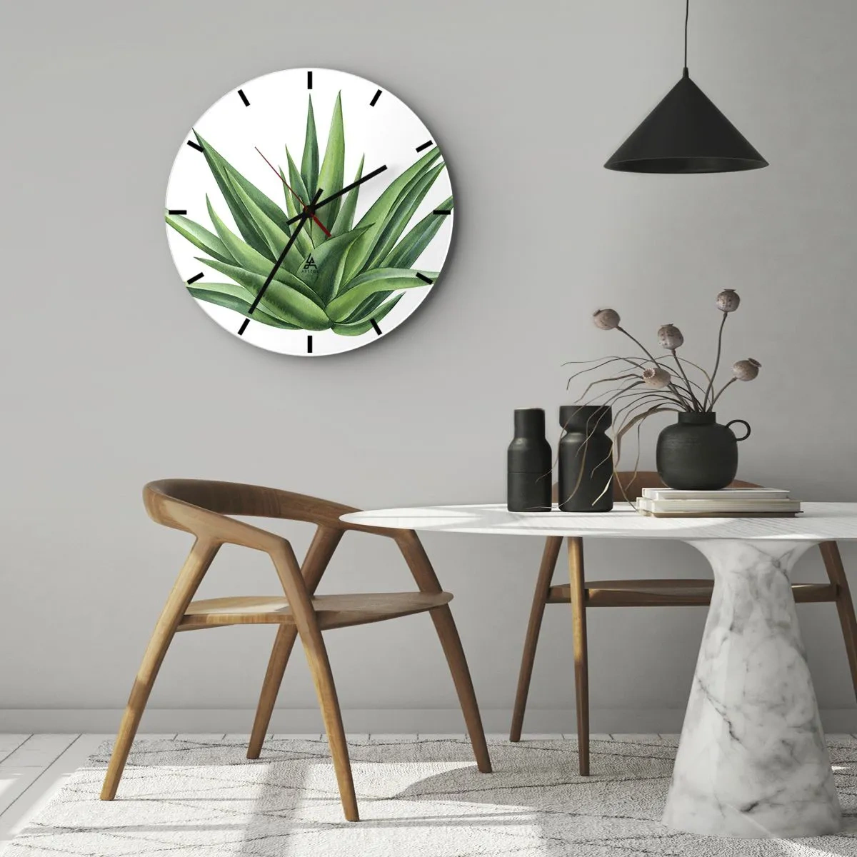 Wall clock - Clock on glass - Green - Power - Life - 40x40 cm