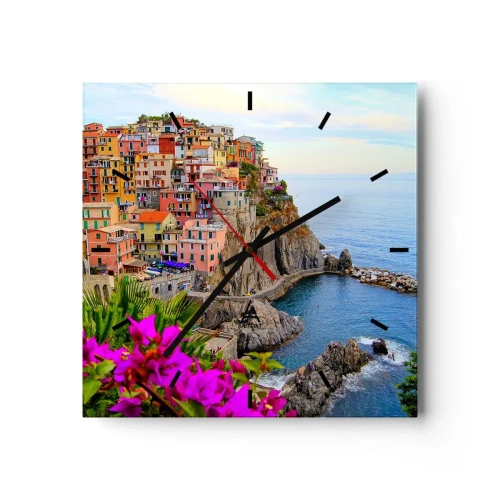 Wall clock - Clock on glass - Laughing City - 30x30 cm