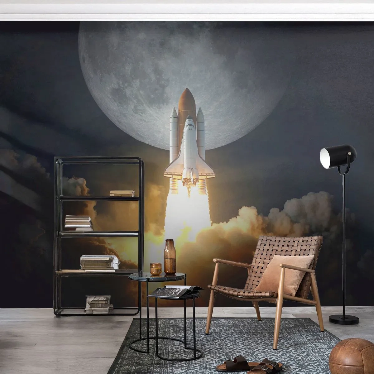 Photo Wallpaper Premium Canvas - Beginning of Unearthly Adventure - Moon, A space rocket, NASA - 200x140 cm