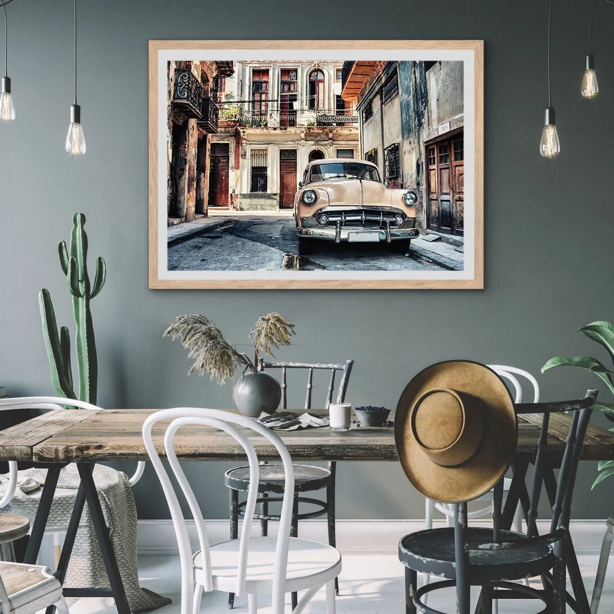 Poster in light oak frame - Siesta in Havana - 70x50 cm