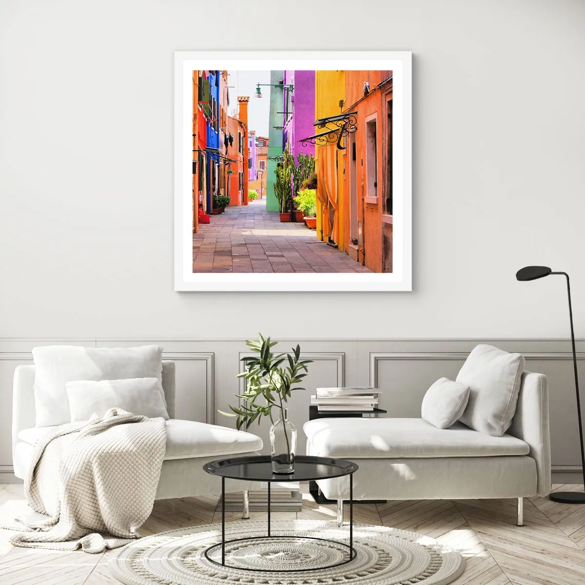 Poster in white frmae - Rainbow Alley - 50x50 cm