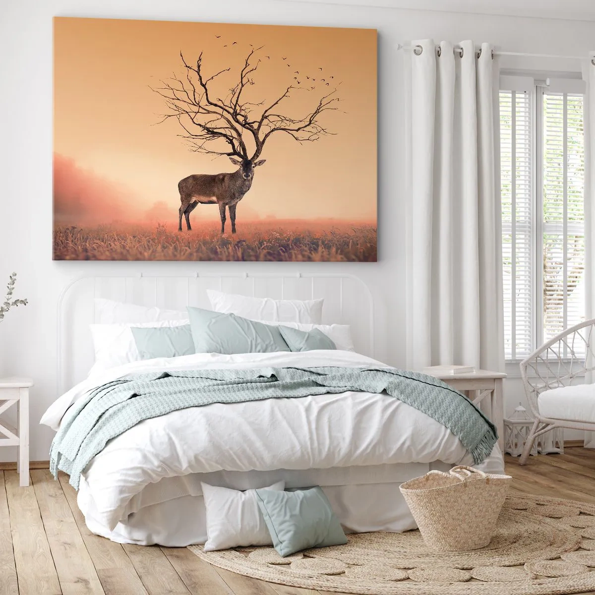 Canvas picture - A fancy deer graphic with branches instead of antlers - 70x50cm - Antlered Deer Spirit of the Forest - Modern wall decoration for the living room and bedroom ARTTOR