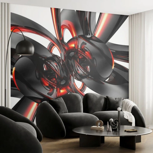 Photo Wallpaper Premium Canvas - Movement in Graphite and Red - Abstraction, 3D, Piece - 300x210 cm