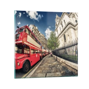Glass picture - London Street in Grey and Red - 30x30 cm