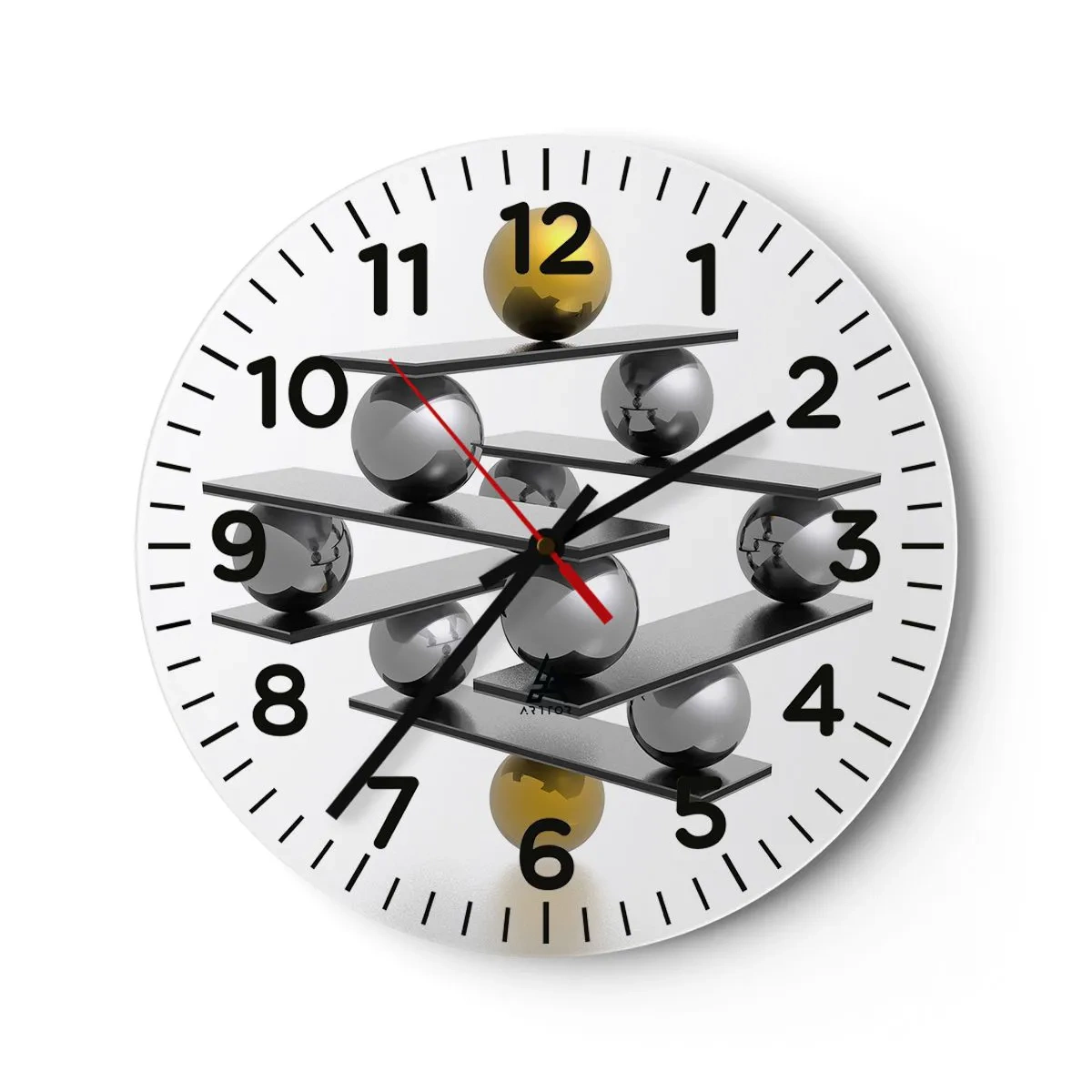 Wall clock - Clock on glass - Gold-Silver Balance - 40x40 cm