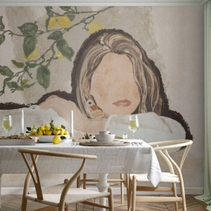Photo Wallpaper Standard Eco - Beauty of the South - Woman, Lemons, Minimalism - 200x140 cm