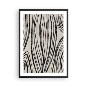 Poster in black frame - Abstract black lines on a beige background - 50x70cm - Spillover of Lines - Modern wall decoration for the living room and bedroom ARTTOR