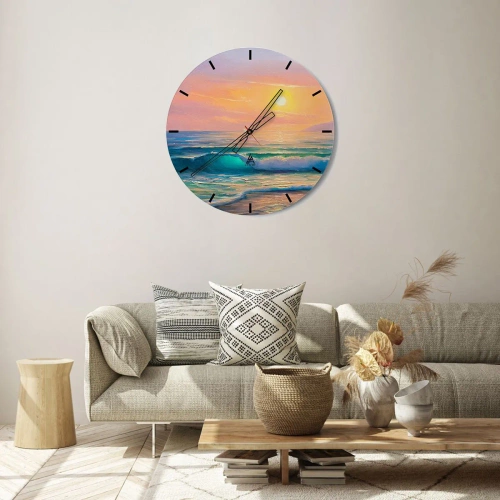 Wall clock - Clock on glass - Turquoise Song of the Waves - 40x40 cm