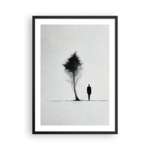 Poster in black frame - A minimalist silhouette and a lonely tree - 50x70cm - We All Migrate - Modern wall decoration for the living room and bedroom ARTTOR