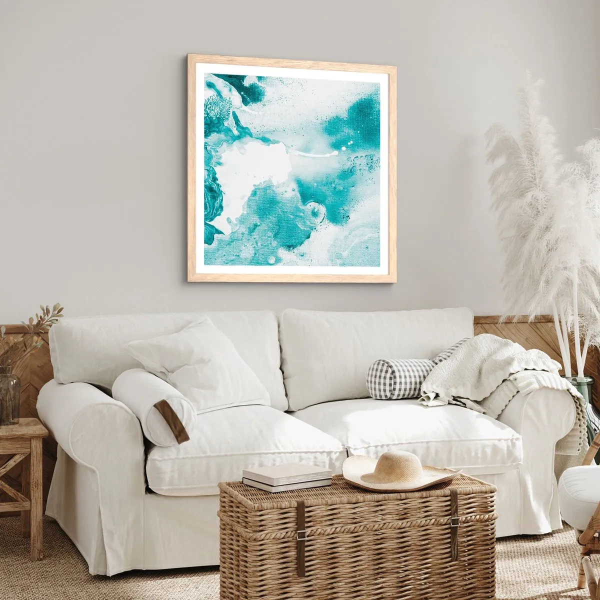 Poster in light oak frame - Lakes of Blue - 50x50 cm