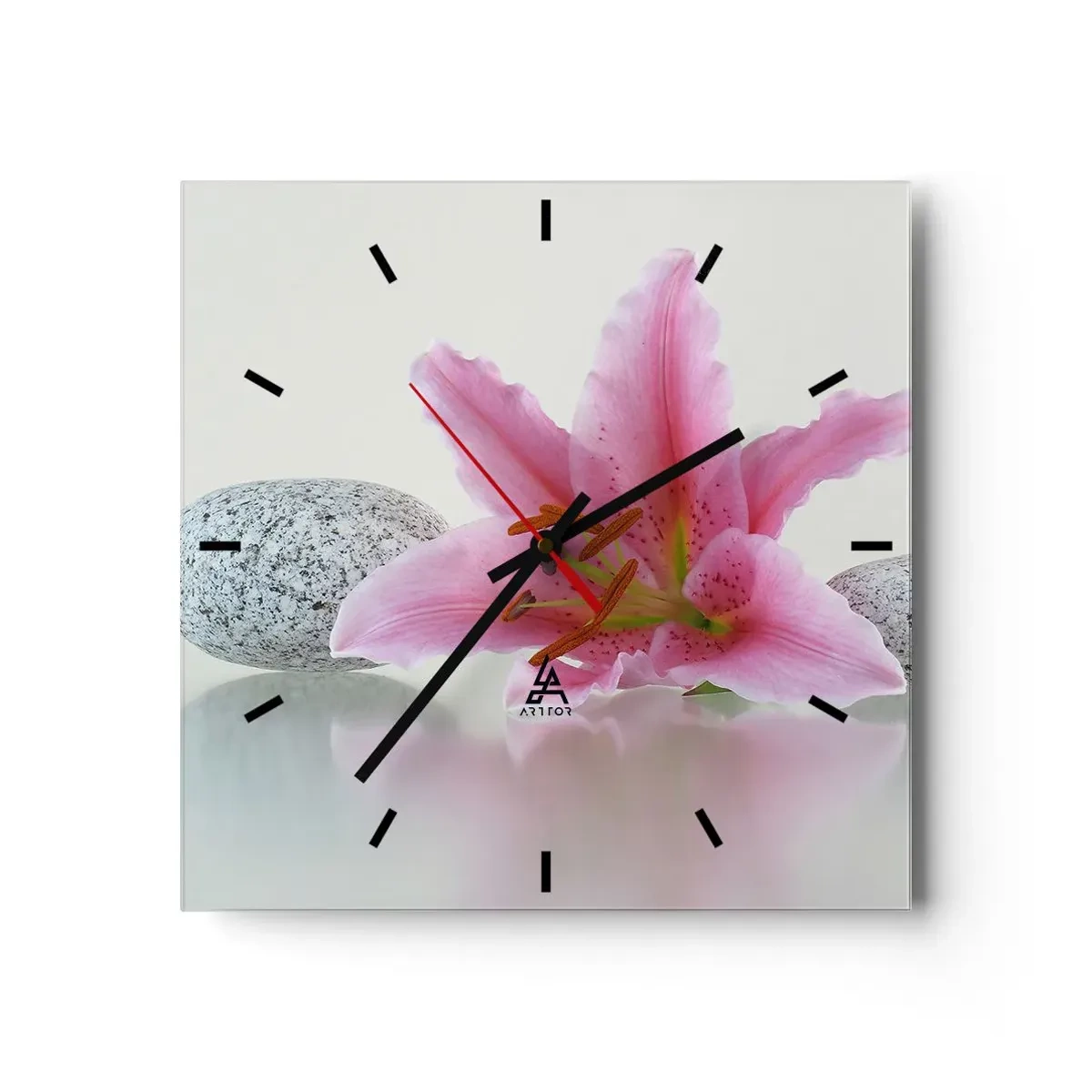 Wall clock - Clock on glass - Study in Pink, Grey and White - 30x30 cm