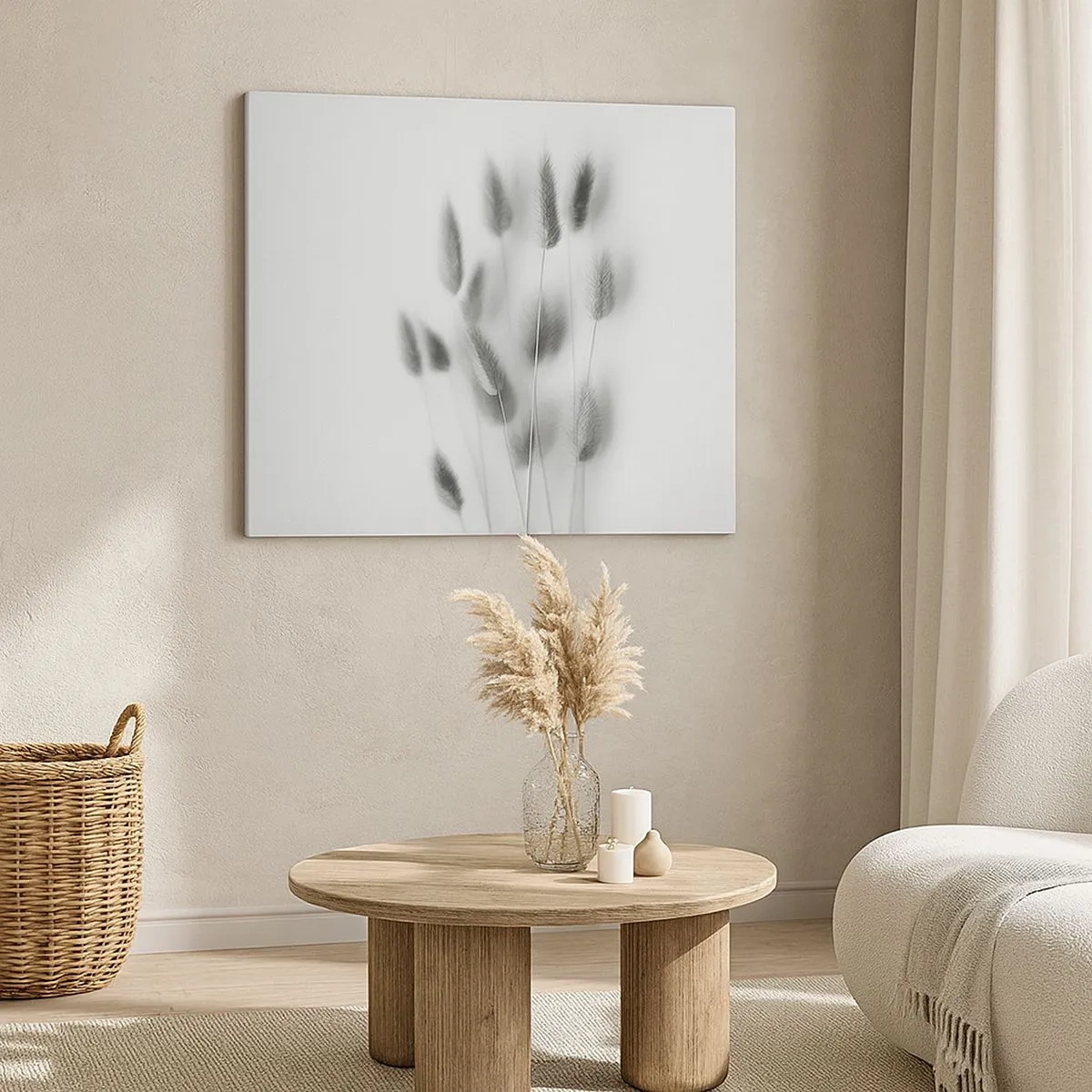 Canvas picture - Delicate grasses in shades of gray on a white background - 70x50cm - Her Softness Grass - Modern wall decoration for the living room and bedroom ARTTOR