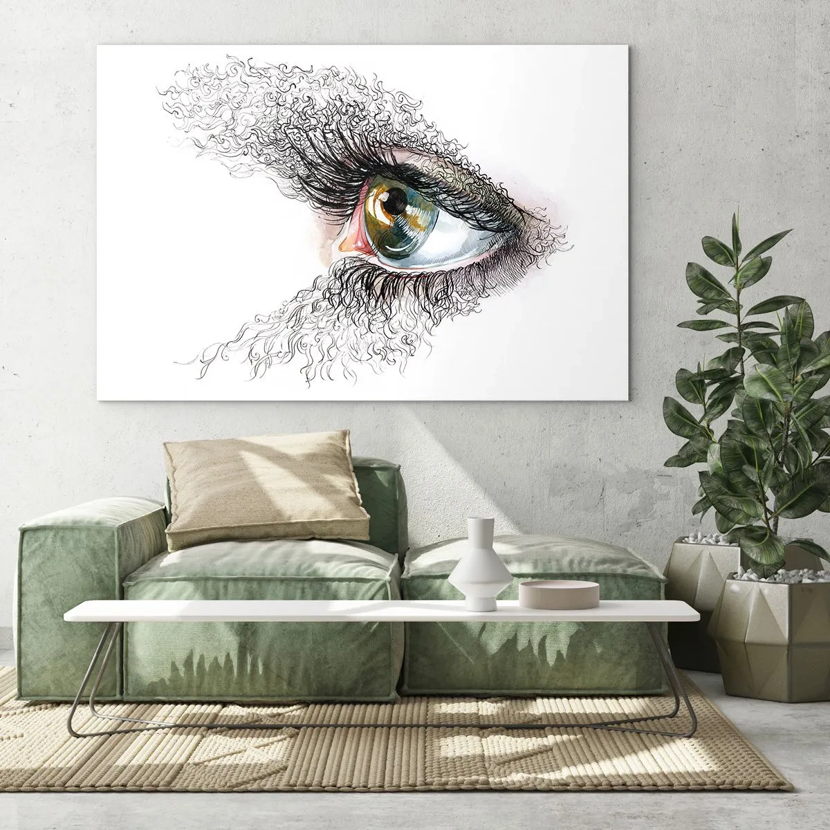 Glass picture - A golden eye surrounded by dynamic lines and abstract details - 70x50cm - Look straight into the Soul - Modern wall decoration for the living room and bedroom ARTTOR