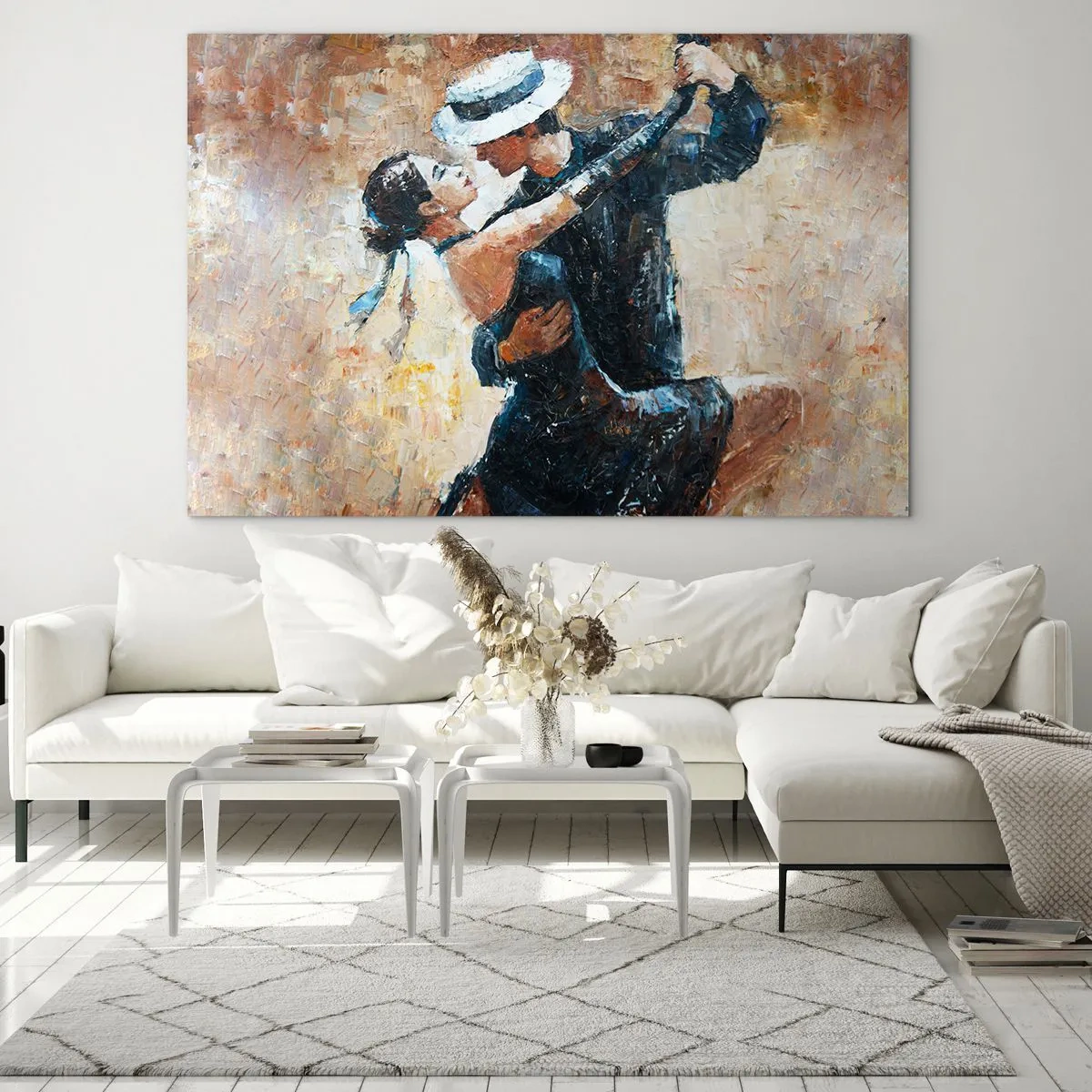 Glass picture - A couple dancing in an elegant style with a classic feel - 70x50cm - Rudolf Valentino Style - Modern wall decoration for the living room and bedroom ARTTOR