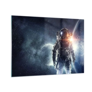 Glass picture - Astronaut against the backdrop of planets and stars - 70x50cm - Space Adventure - Modern wall decoration for the living room and bedroom ARTTOR