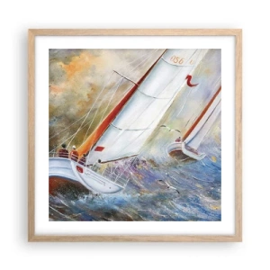 Poster in light oak frame - Running on the Waves - 50x50 cm