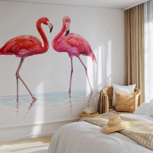 Custom Self-Adhesive Wallpaper Deluxe Sticker - Pink Rendezvous - Flamingos, Birds, Piece